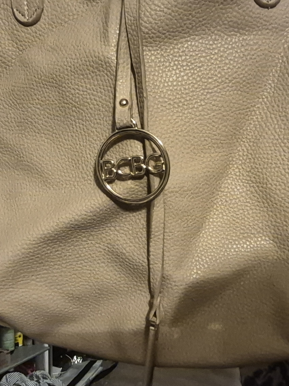 BCBG Beige Leather Tote Bag with Logo Charm